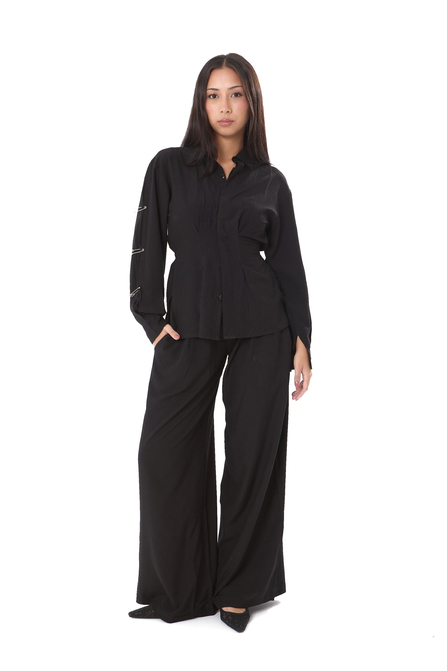 Side Pin Shirt in Black