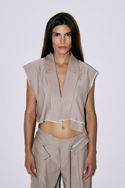 Shoulder Padded Vest in Beige