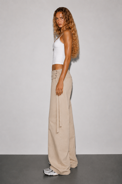 Double Buckle Pants in Beige