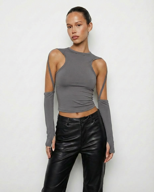 Strappy Racer top in Grey