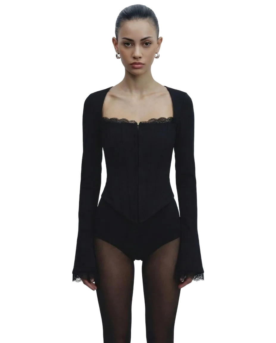 Lace Corset Top - Long Sleeve