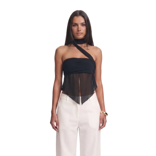 Chiffon Top with Attached Scarf in Black