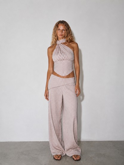Striped Halter & Foldover Pants Set